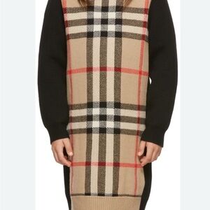 Burberry Plaid Knit Dress with Black Sleeves
